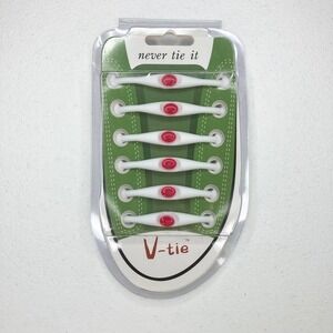 NEVER tie it V-tie Elastic Silicone Shoelaces For Kids and Adults White and Red